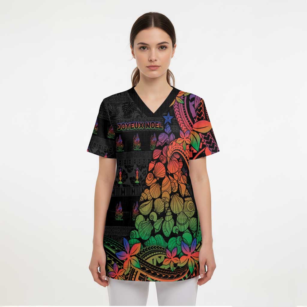 New Caledonia Christmas Scrub Top Seashell Xmas Tree Tribal Waves DT05 - Polynesian Pride