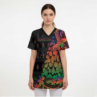 New Caledonia Christmas Scrub Top Seashell Xmas Tree Tribal Waves DT05 - Polynesian Pride