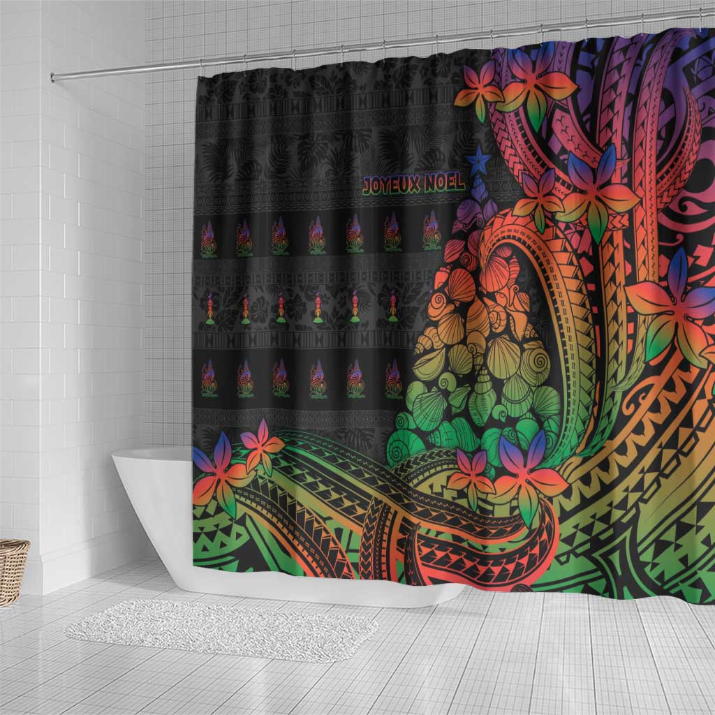 New Caledonia Christmas Shower Curtain Seashell Xmas Tree Tribal Waves - Polynesian Pride