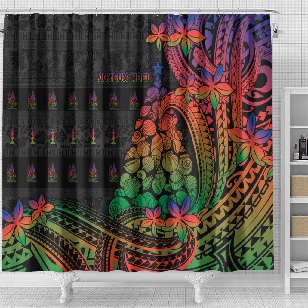 New Caledonia Christmas Shower Curtain Seashell Xmas Tree Tribal Waves - Polynesian Pride