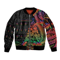 New Caledonia Christmas Sleeve Zip Bomber Jacket Seashell Xmas Tree Tribal Waves DT05 Unisex Black - Polynesian Pride