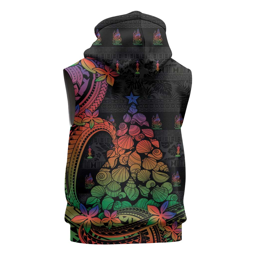 New Caledonia Christmas Sleeveless Hoodie Seashell Xmas Tree Tribal Waves DT05 - Polynesian Pride