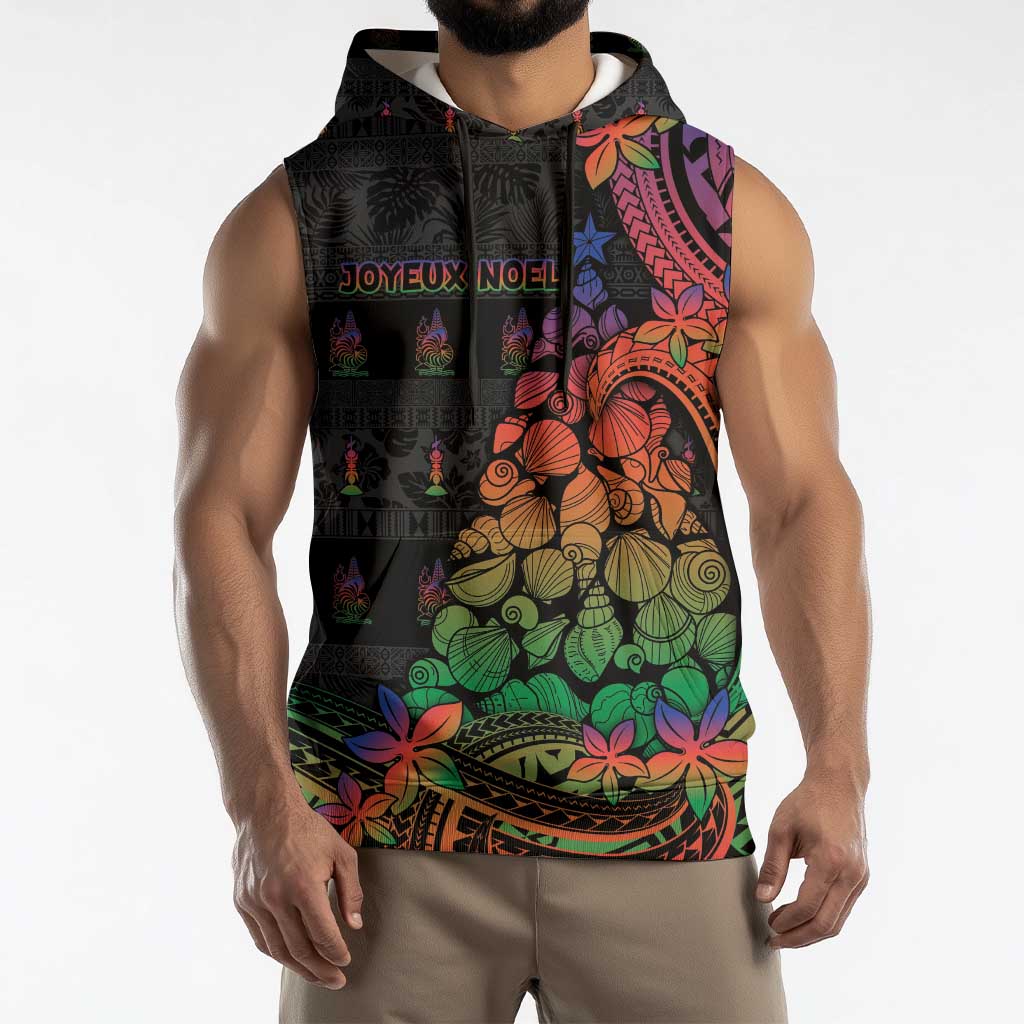 New Caledonia Christmas Sleeveless Hoodie Seashell Xmas Tree Tribal Waves DT05 - Polynesian Pride