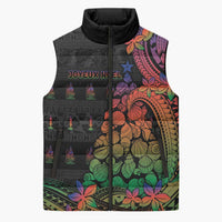 New Caledonia Christmas Sleeveless Puffer Jacket Seashell Xmas Tree Tribal Waves DT05 Unisex Black - Polynesian Pride