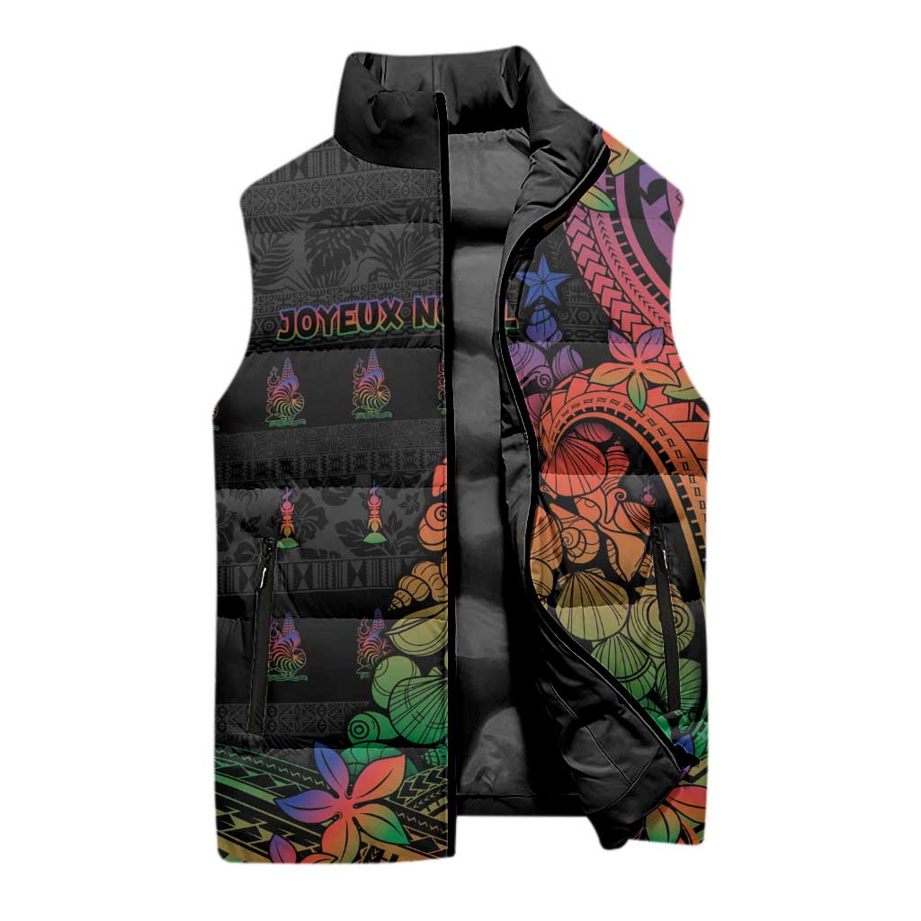 New Caledonia Christmas Sleeveless Puffer Jacket Seashell Xmas Tree Tribal Waves DT05 - Polynesian Pride
