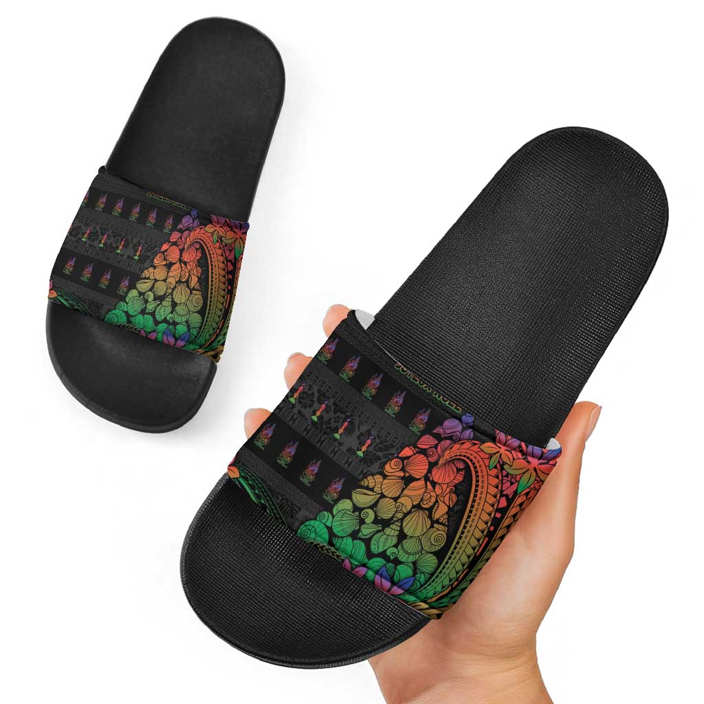 New Caledonia Christmas Slide Sandals Seashell Xmas Tree Tribal Waves DT05 - Polynesian Pride