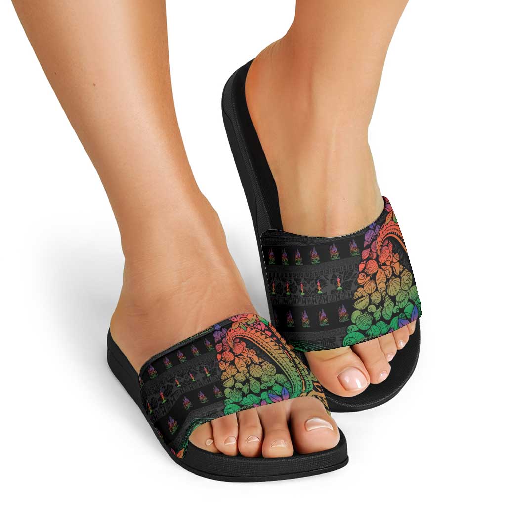 New Caledonia Christmas Slide Sandals Seashell Xmas Tree Tribal Waves DT05 - Polynesian Pride
