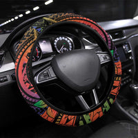 New Caledonia Christmas Steering Wheel Cover Seashell Xmas Tree Tribal Waves DT05 Universal Fit Black - Polynesian Pride