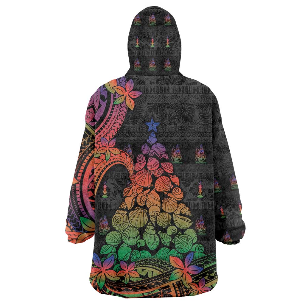 New Caledonia Christmas Wearable Blanket Hoodie Seashell Xmas Tree Tribal Waves DT05 - Polynesian Pride