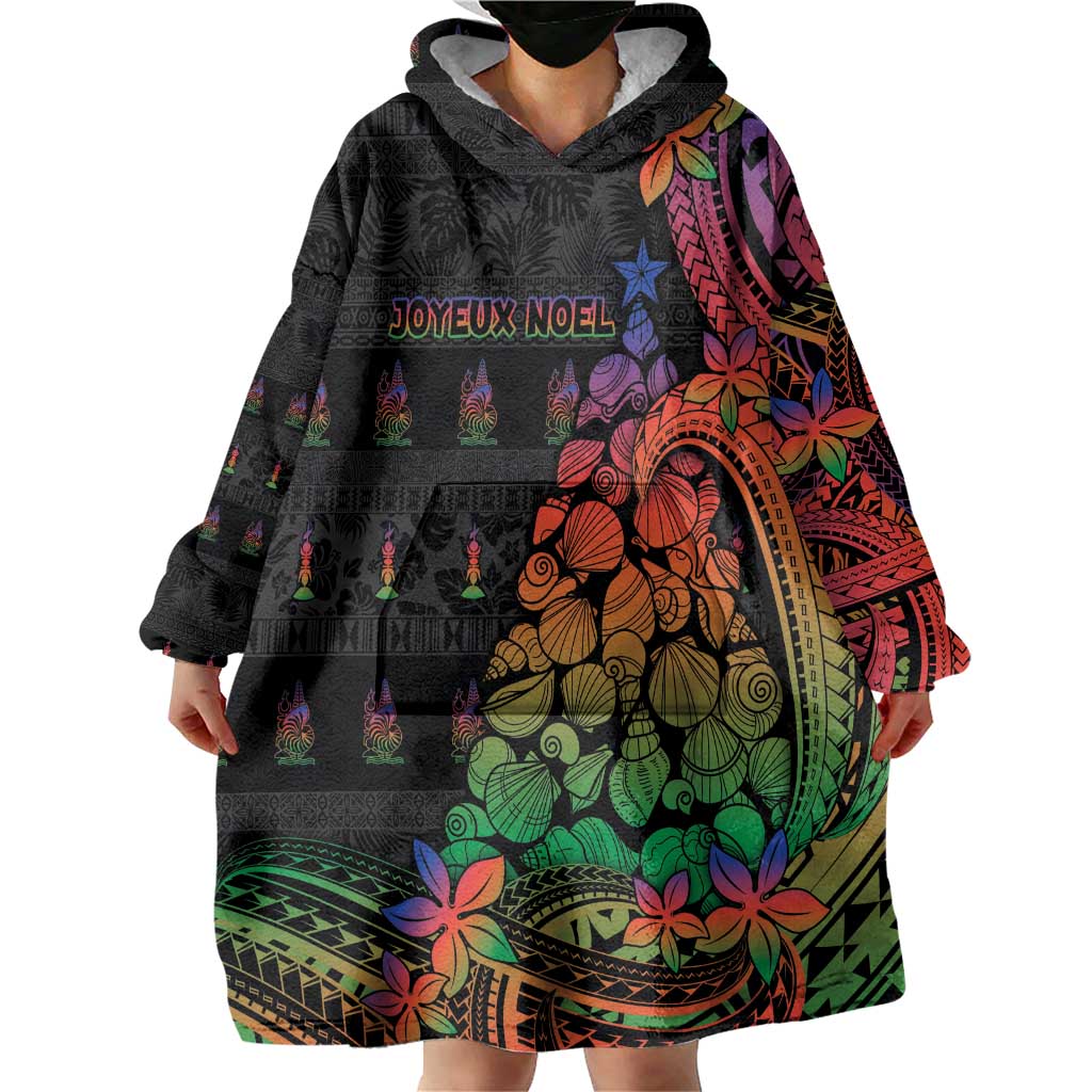New Caledonia Christmas Wearable Blanket Hoodie Seashell Xmas Tree Tribal Waves DT05 - Polynesian Pride