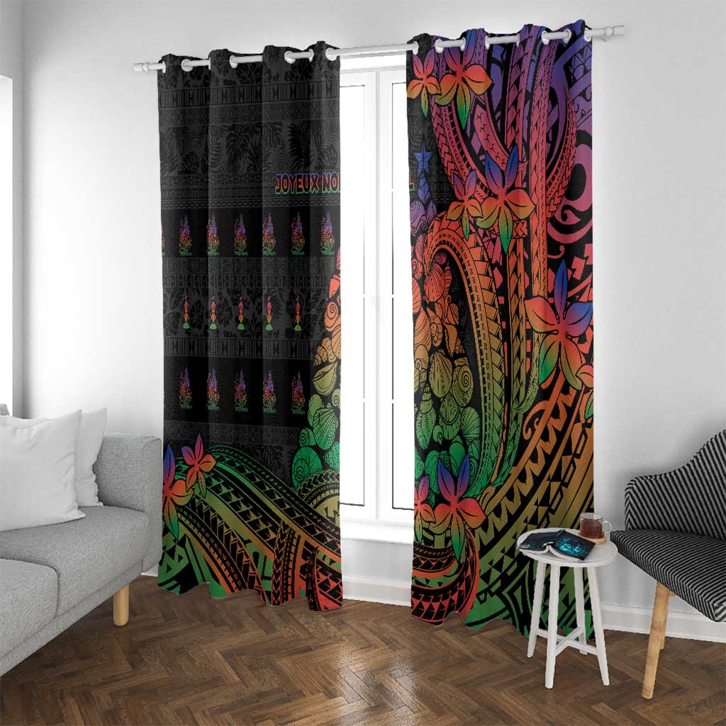 New Caledonia Christmas Window Curtain Seashell Xmas Tree Tribal Waves - Polynesian Pride