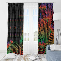 New Caledonia Christmas Window Curtain Seashell Xmas Tree Tribal Waves - Polynesian Pride