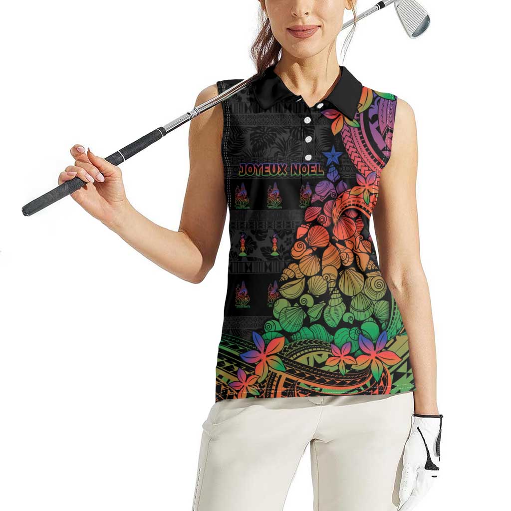 New Caledonia Christmas Women Sleeveless Polo Shirt Seashell Xmas Tree Tribal Waves DT05 - Polynesian Pride