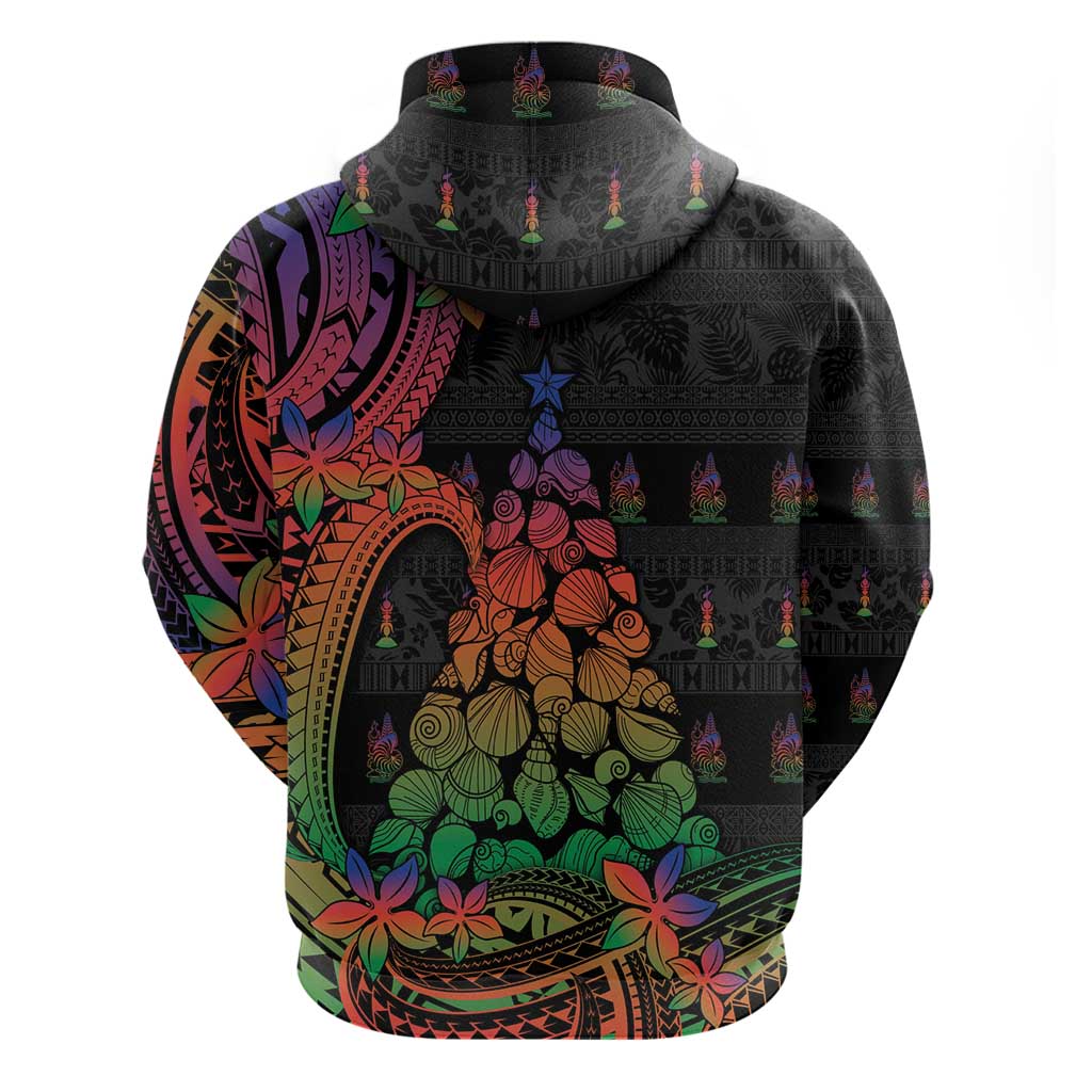 New Caledonia Christmas Zip Hoodie Seashell Xmas Tree Tribal Waves DT05 - Polynesian Pride
