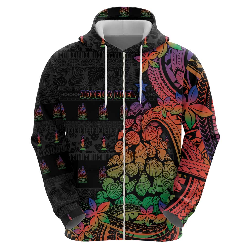 New Caledonia Christmas Zip Hoodie Seashell Xmas Tree Tribal Waves DT05 - Polynesian Pride