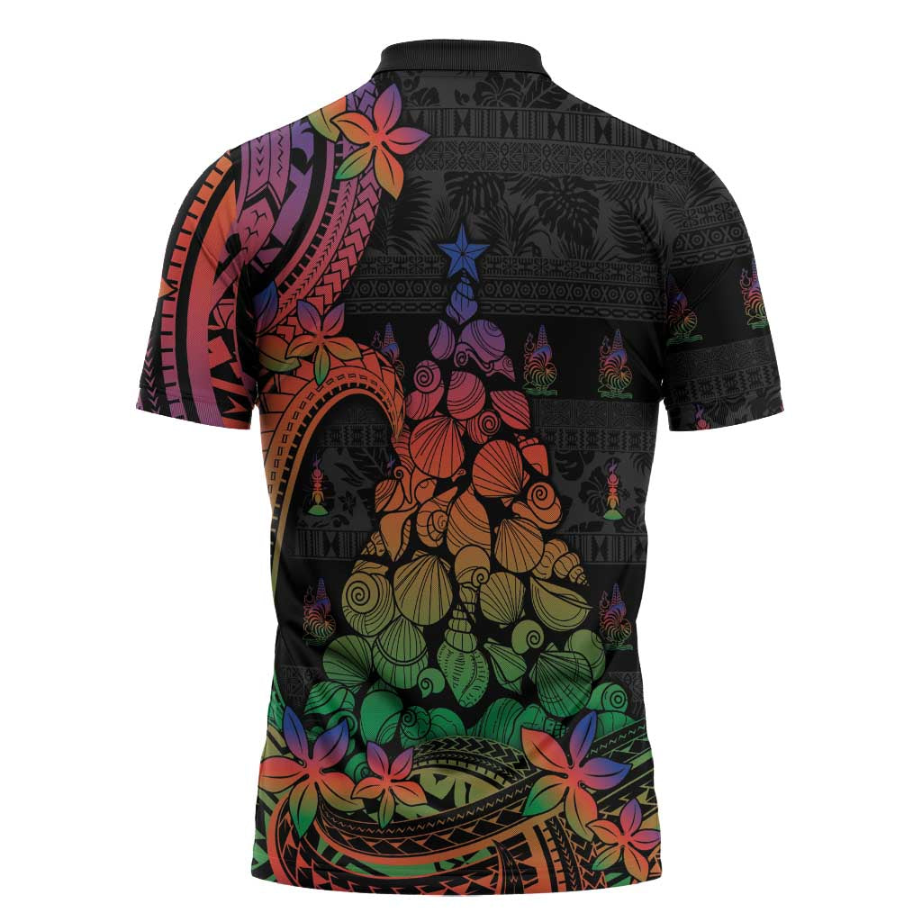 New Caledonia Christmas Zipper Polo Shirt Seashell Xmas Tree Tribal Waves DT05 - Polynesian Pride