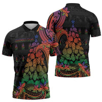 New Caledonia Christmas Zipper Polo Shirt Seashell Xmas Tree Tribal Waves DT05 - Polynesian Pride