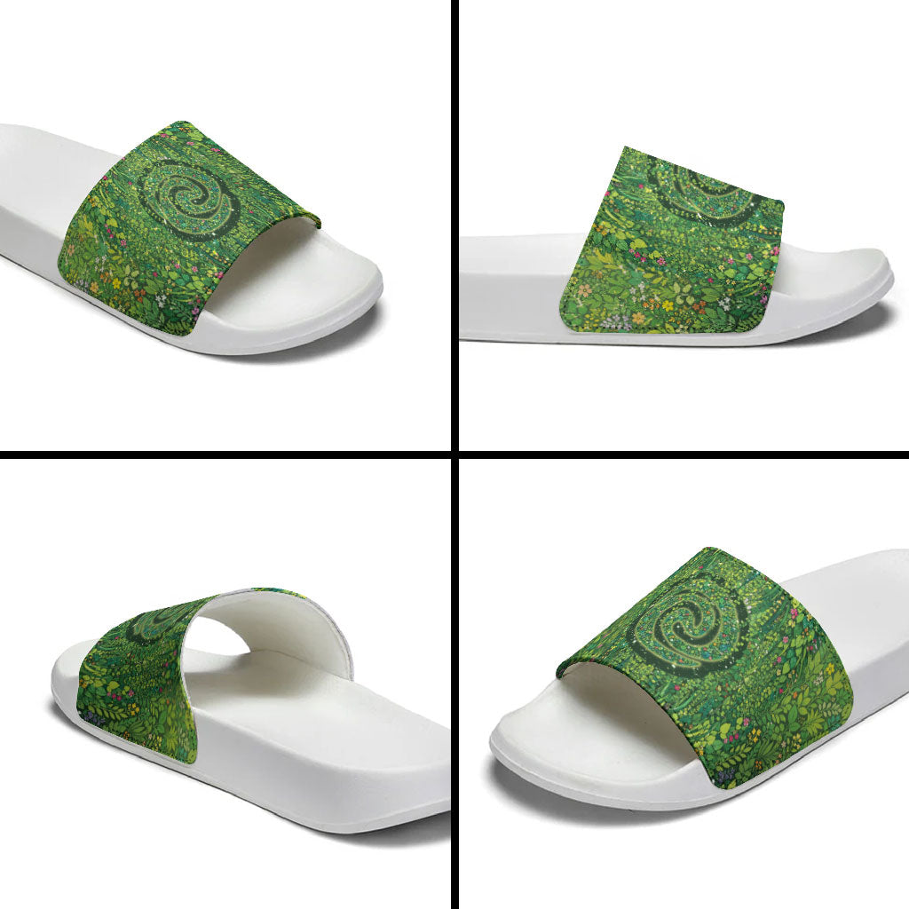Polynesia Mother Nature Slide Sandals Glowing Heart Spiral Tropical Vine Floral DT05 - Polynesian Pride