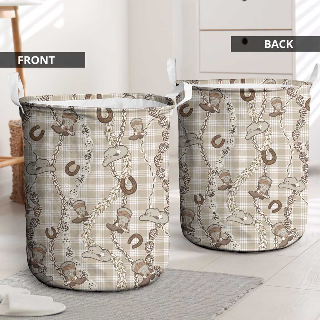Hawaii Palaka Cowboy Laundry Basket Shell Maile Lei With Western Patterns - Polynesian Pride