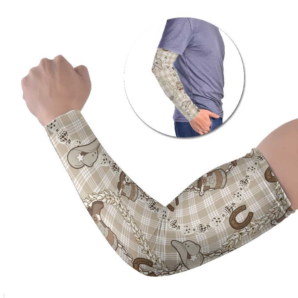 Hawaii Palaka Cowboy Arm Sleeves Shell Maile Lei With Western Patterns DT05 Set of 2 Beige - Polynesian Pride