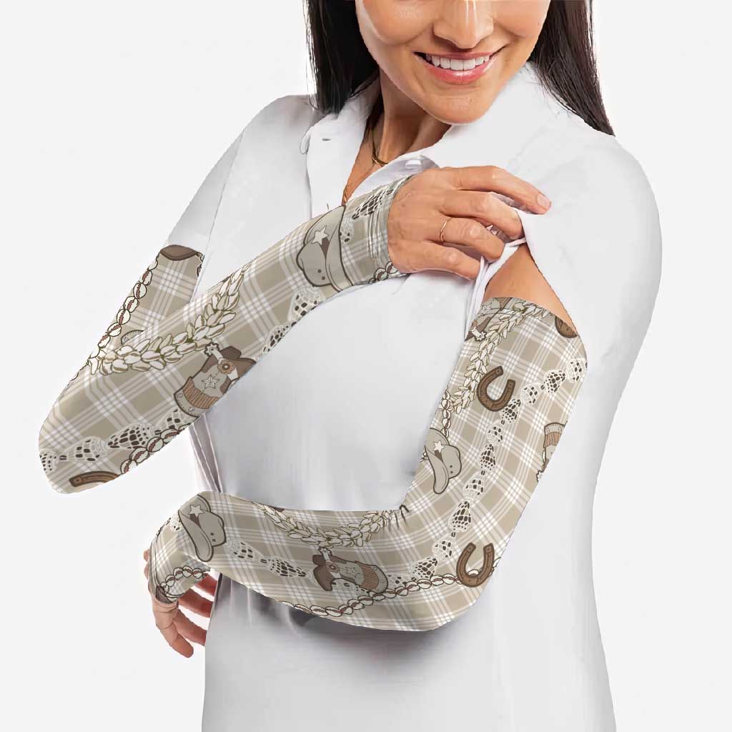Hawaii Palaka Cowboy Arm Sleeves Shell Maile Lei With Western Patterns DT05 - Polynesian Pride