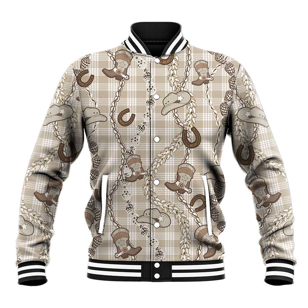 Hawaii Palaka Cowboy Baseball Jacket Shell Maile Lei With Western Patterns DT05 Unisex Beige - Polynesian Pride