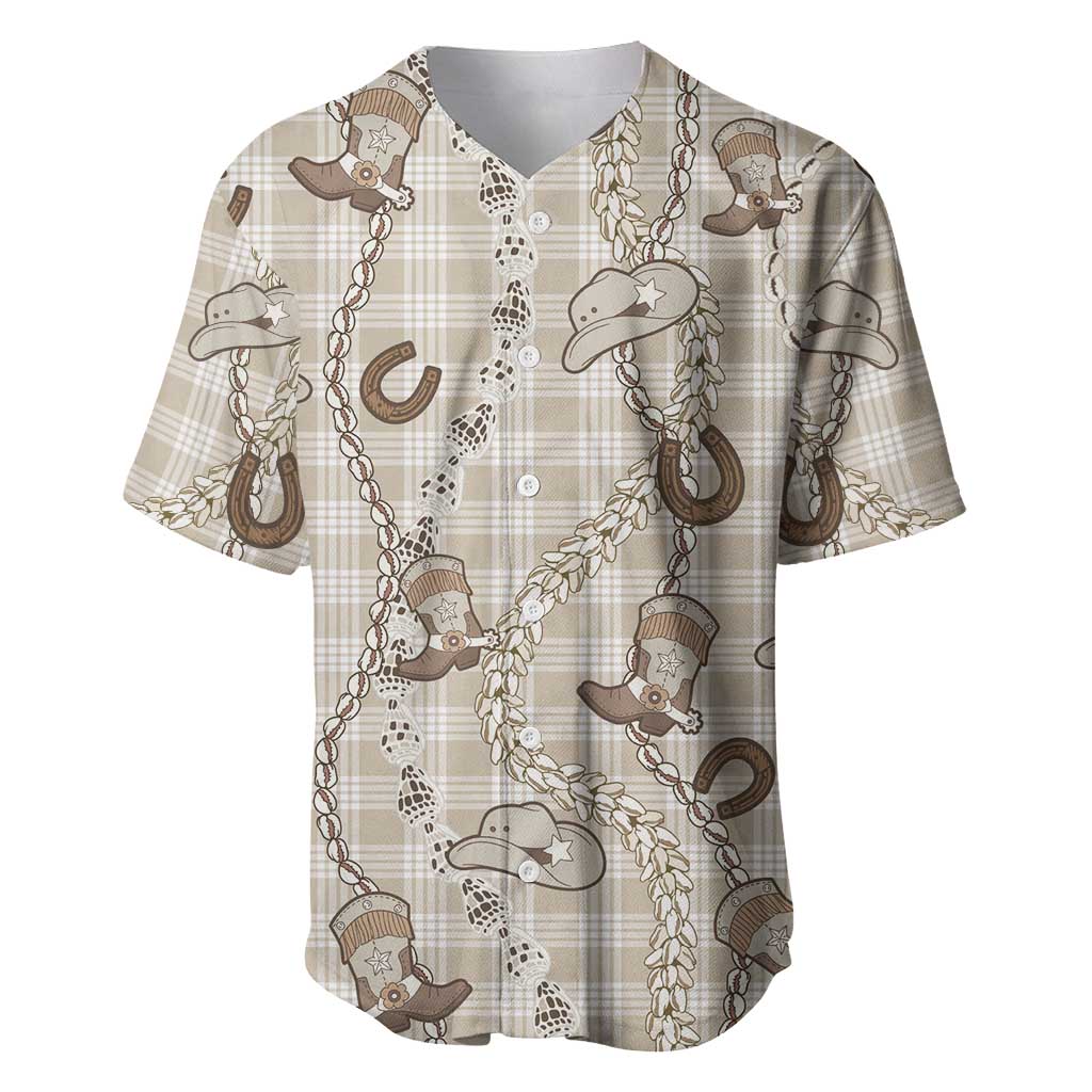 Hawaii Palaka Cowboy Baseball Jersey Shell Maile Lei With Western Patterns DT05 Beige - Polynesian Pride
