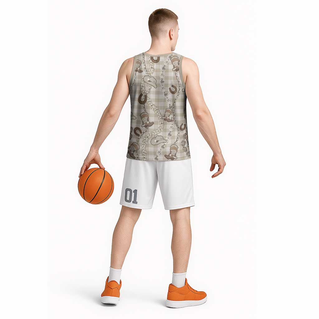 Hawaii Palaka Cowboy Basketball Jersey Shell Maile Lei With Western Patterns - Polynesian Pride
