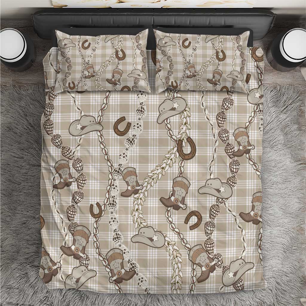 Hawaii Palaka Cowboy Bedding Set Shell Maile Lei With Western Patterns - Polynesian Pride