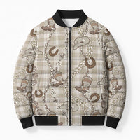 Hawaii Palaka Cowboy Bomber Puffer Jacket Shell Maile Lei With Western Patterns DT05 Unisex Beige - Polynesian Pride