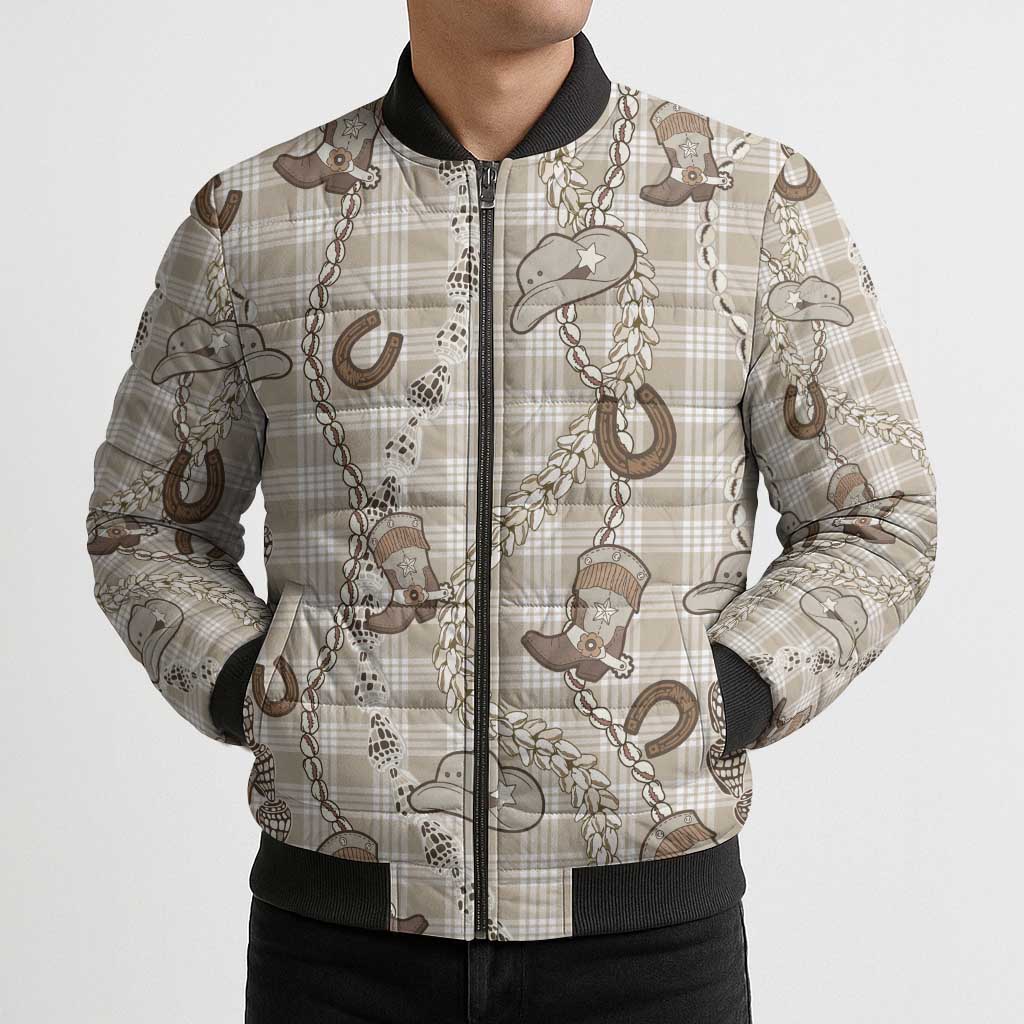 Hawaii Palaka Cowboy Bomber Puffer Jacket Shell Maile Lei With Western Patterns DT05 - Polynesian Pride