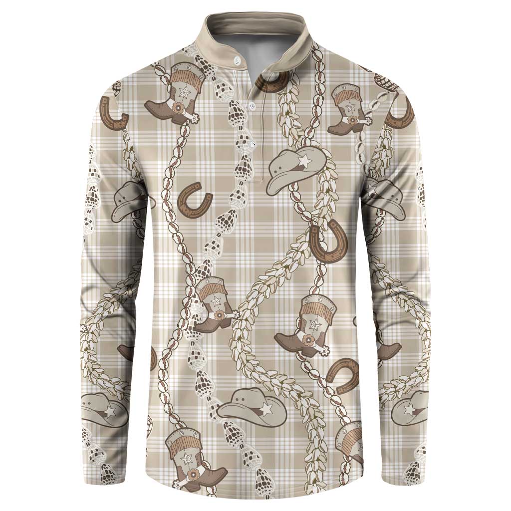 Hawaii Palaka Cowboy Button Sweatshirt Shell Maile Lei With Western Patterns DT05 Beige - Polynesian Pride
