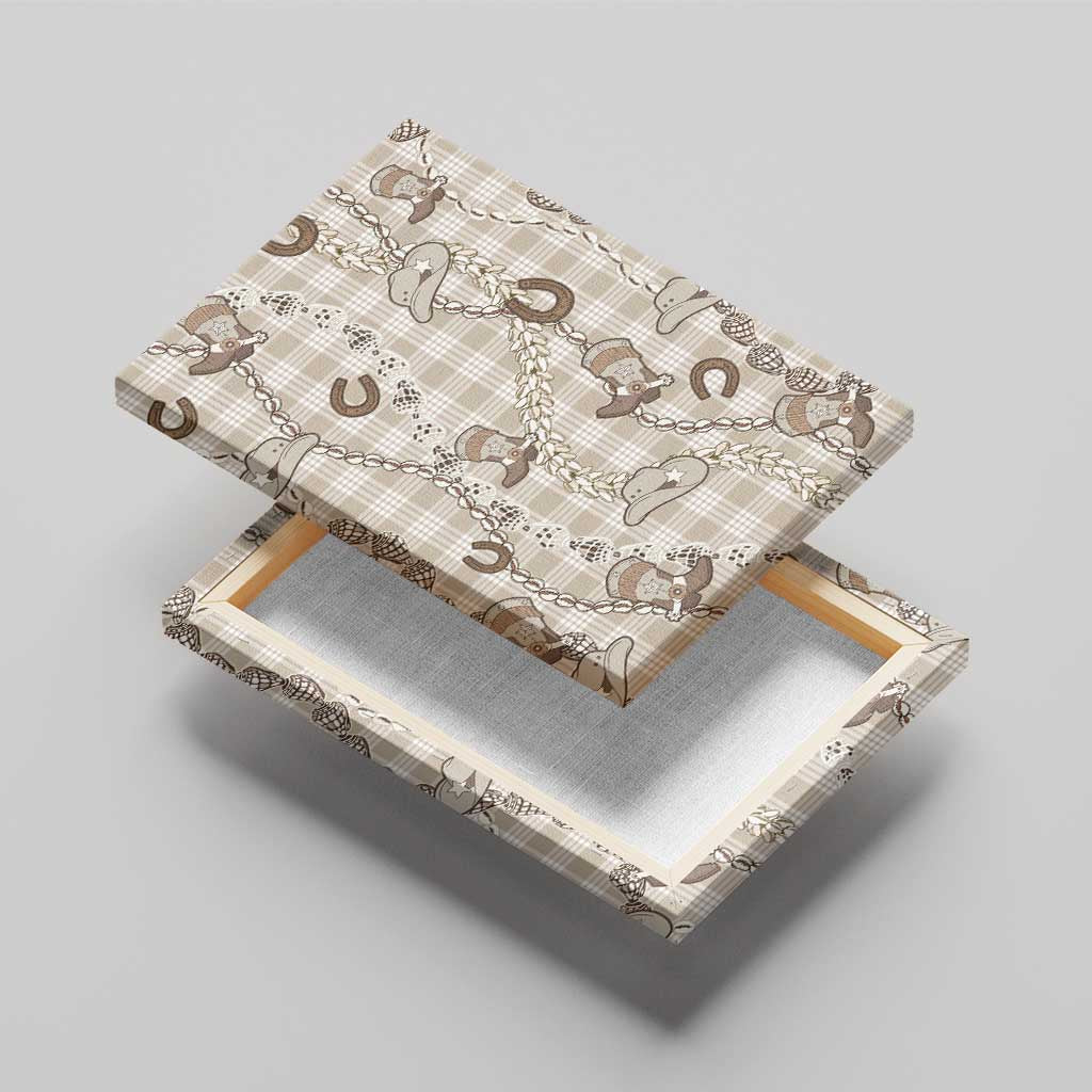 Hawaii Palaka Cowboy Canvas Wall Art Shell Maile Lei With Western Patterns - Polynesian Pride