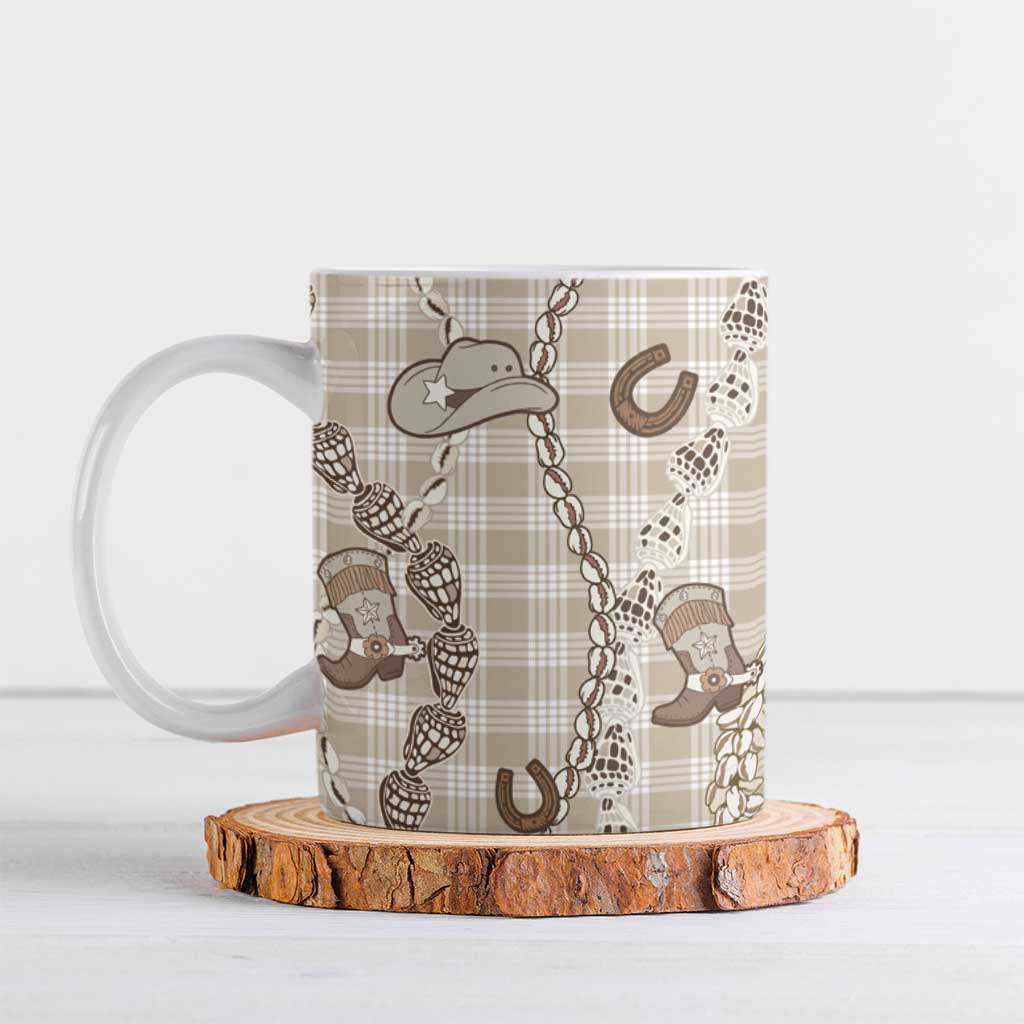 Hawaii Palaka Cowboy Ceramic Mug Shell Maile Lei With Western Patterns - Polynesian Pride