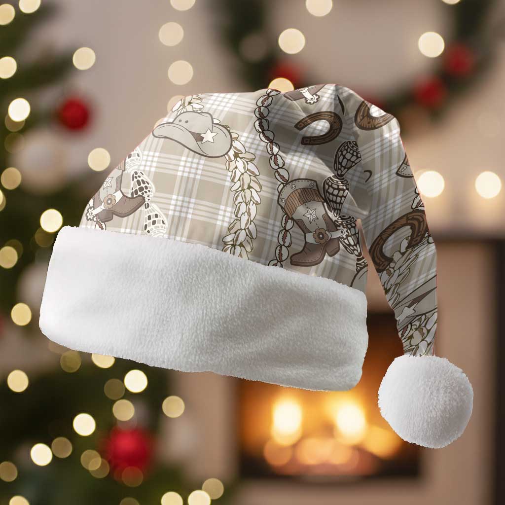 Hawaii Palaka Cowboy Christmas Santa Hat Shell Maile Lei With Western Patterns DT05 Without Fur Beige - Polynesian Pride