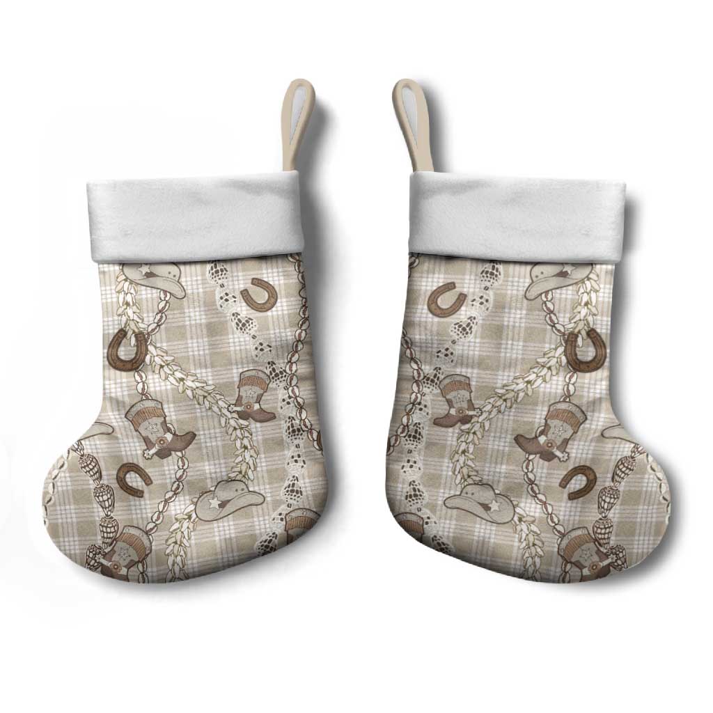 Hawaii Palaka Cowboy Christmas Stocking Shell Maile Lei With Western Patterns DT05 - Polynesian Pride