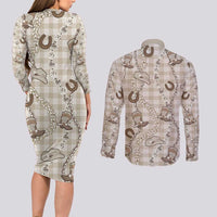 Hawaii Palaka Cowboy Couples Matching Long Sleeve Bodycon Dress and Long Sleeve Button Shirt Shell Maile Lei With Western Patterns - Polynesian Pride
