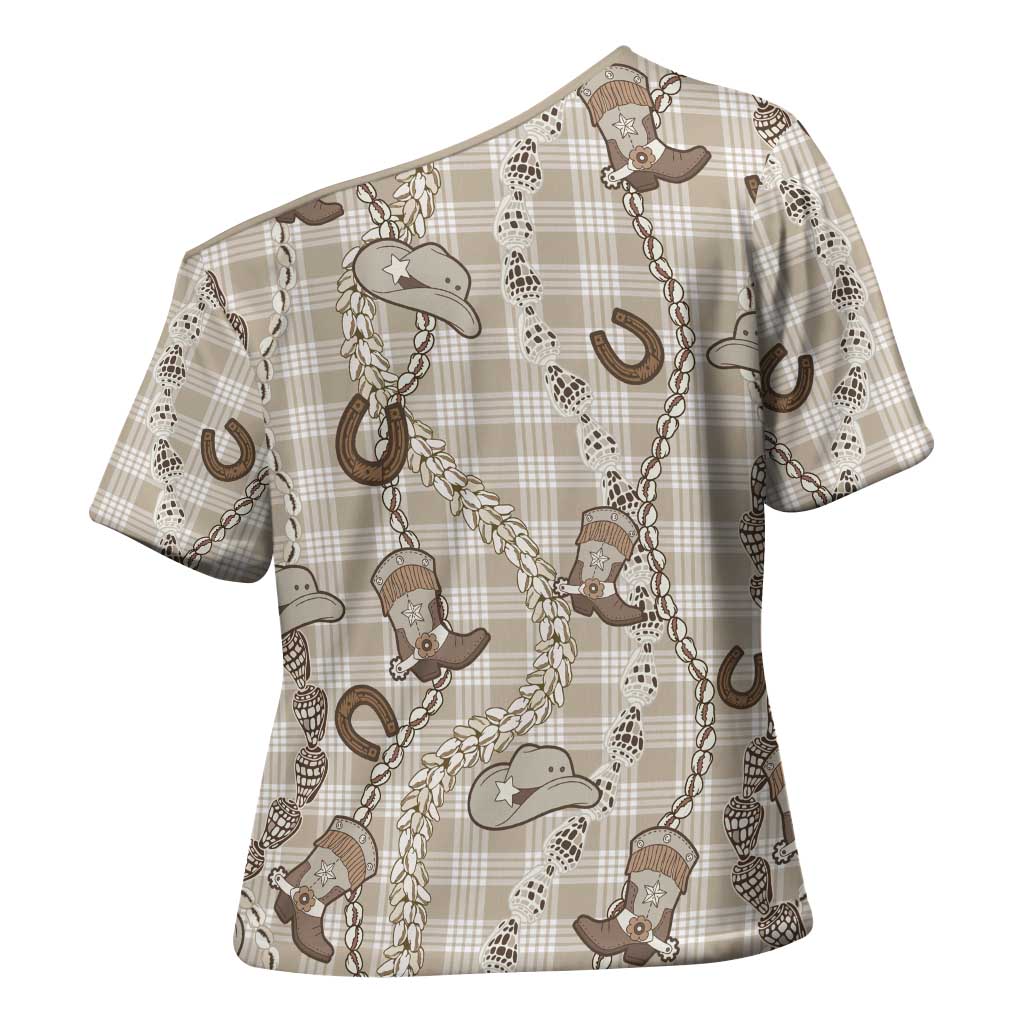 Hawaii Palaka Cowboy Cross Shoulder Shirt Shell Maile Lei With Western Patterns DT05 - Polynesian Pride