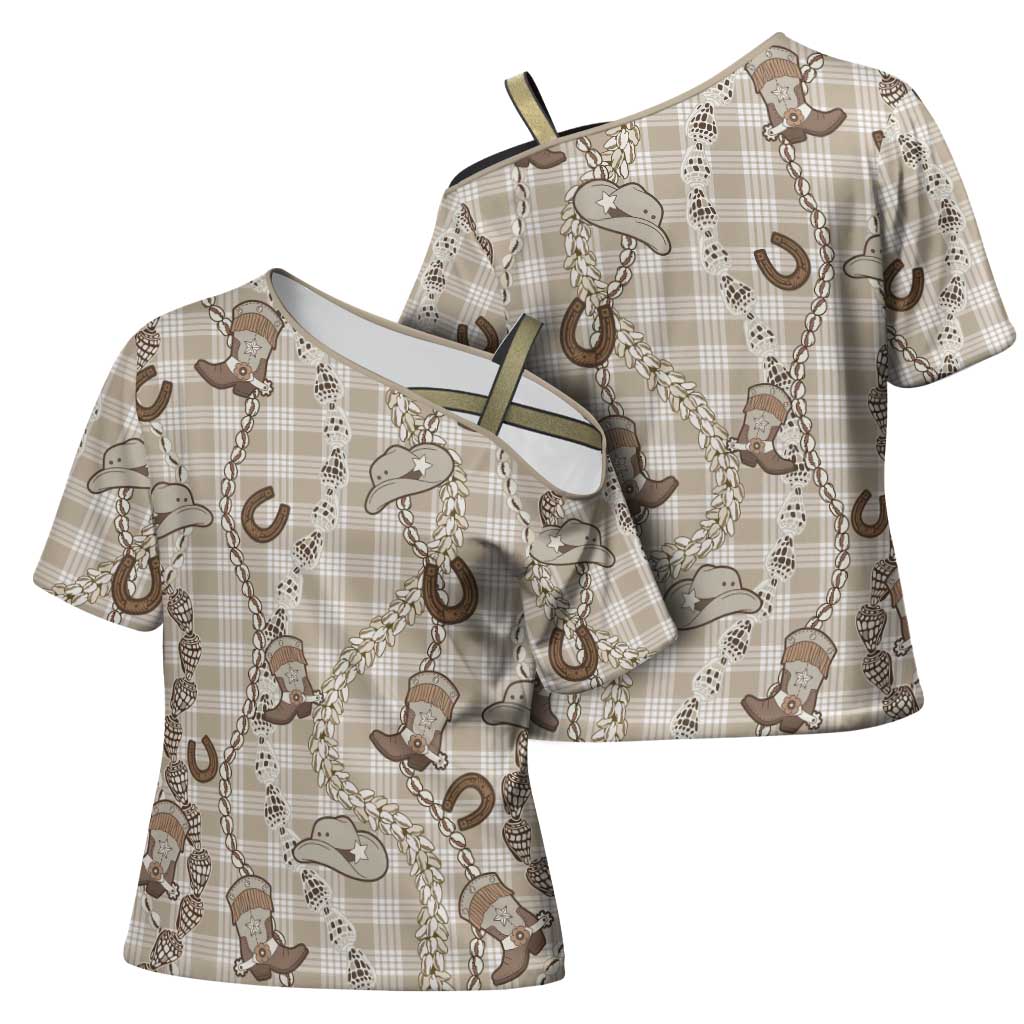 Hawaii Palaka Cowboy Cross Shoulder Shirt Shell Maile Lei With Western Patterns DT05 - Polynesian Pride