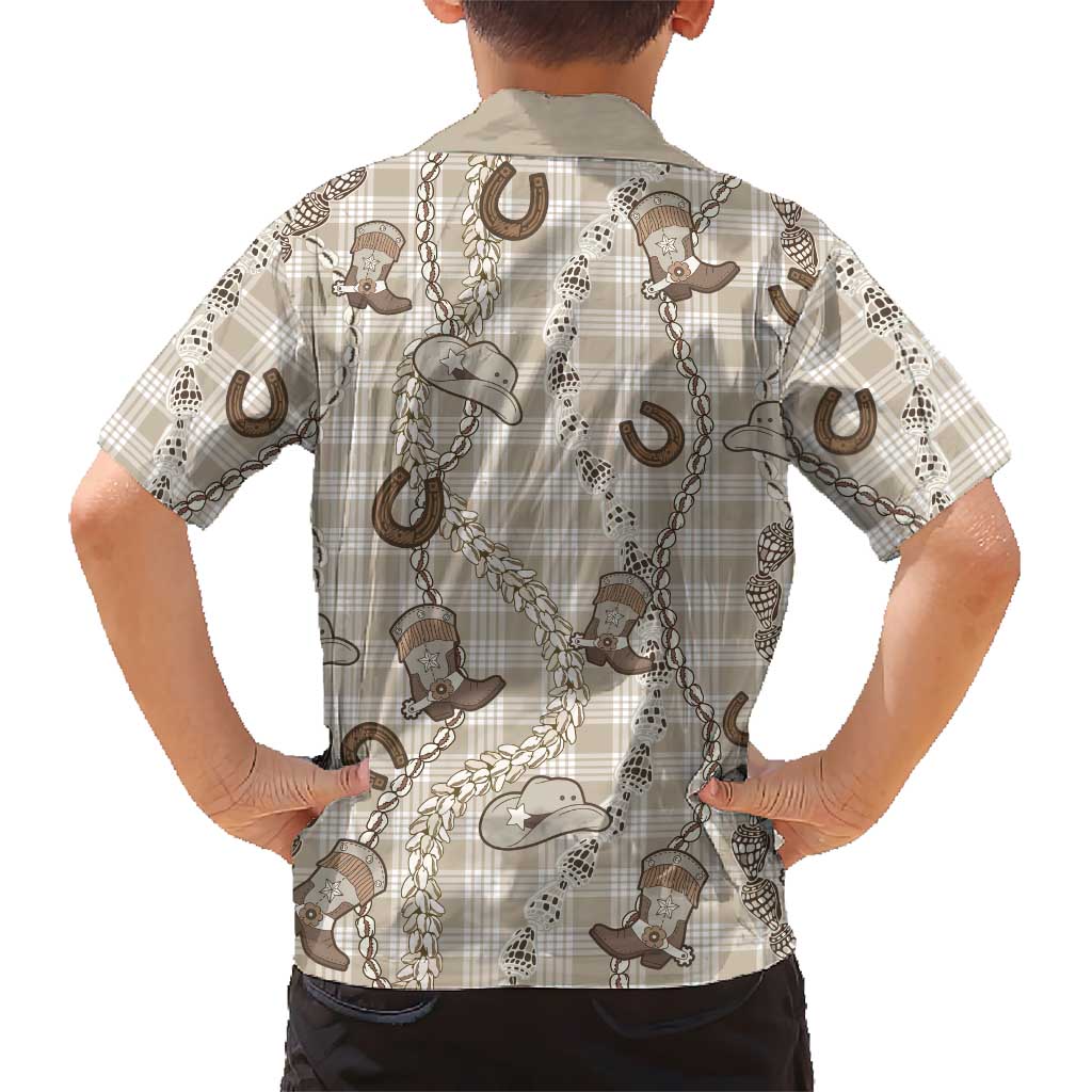 Hawaii Palaka Cowboy Family Matching Puletasi and Hawaiian Shirt Shell Maile Lei With Western Patterns - Polynesian Pride