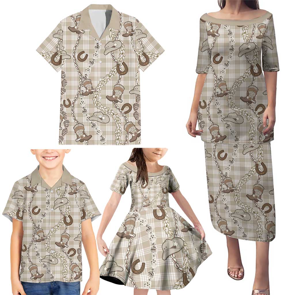 Hawaii Palaka Cowboy Family Matching Puletasi and Hawaiian Shirt Shell Maile Lei With Western Patterns DT05 - Polynesian Pride
