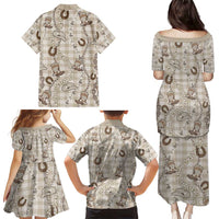 Hawaii Palaka Cowboy Family Matching Puletasi and Hawaiian Shirt Shell Maile Lei With Western Patterns - Polynesian Pride