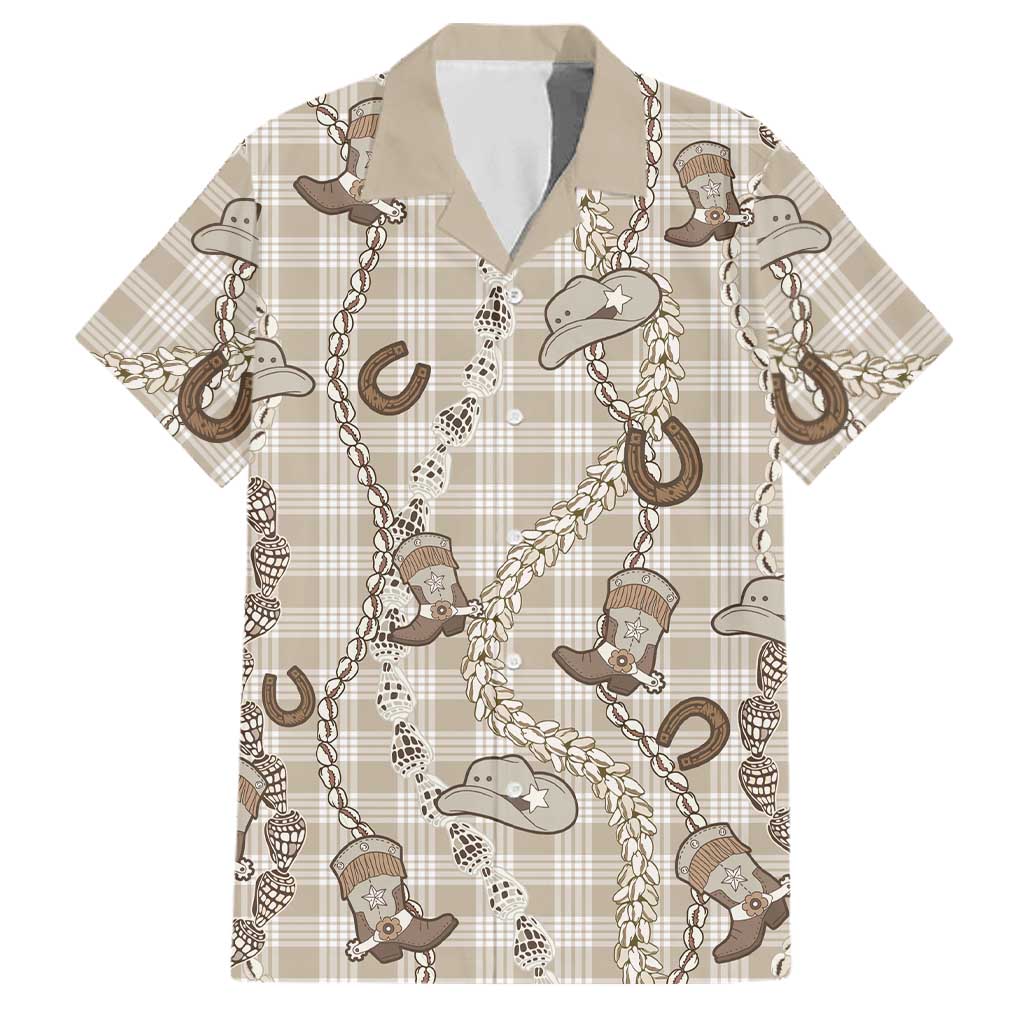 Hawaii Palaka Cowboy Family Matching Puletasi and Hawaiian Shirt Shell Maile Lei With Western Patterns - Polynesian Pride
