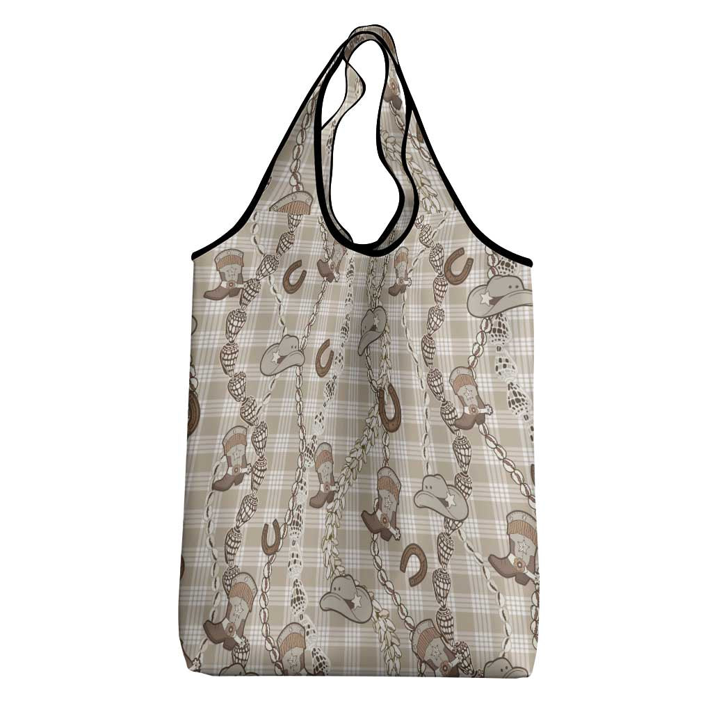 Hawaii Palaka Cowboy Grocery Bag Shell Maile Lei With Western Patterns - Polynesian Pride