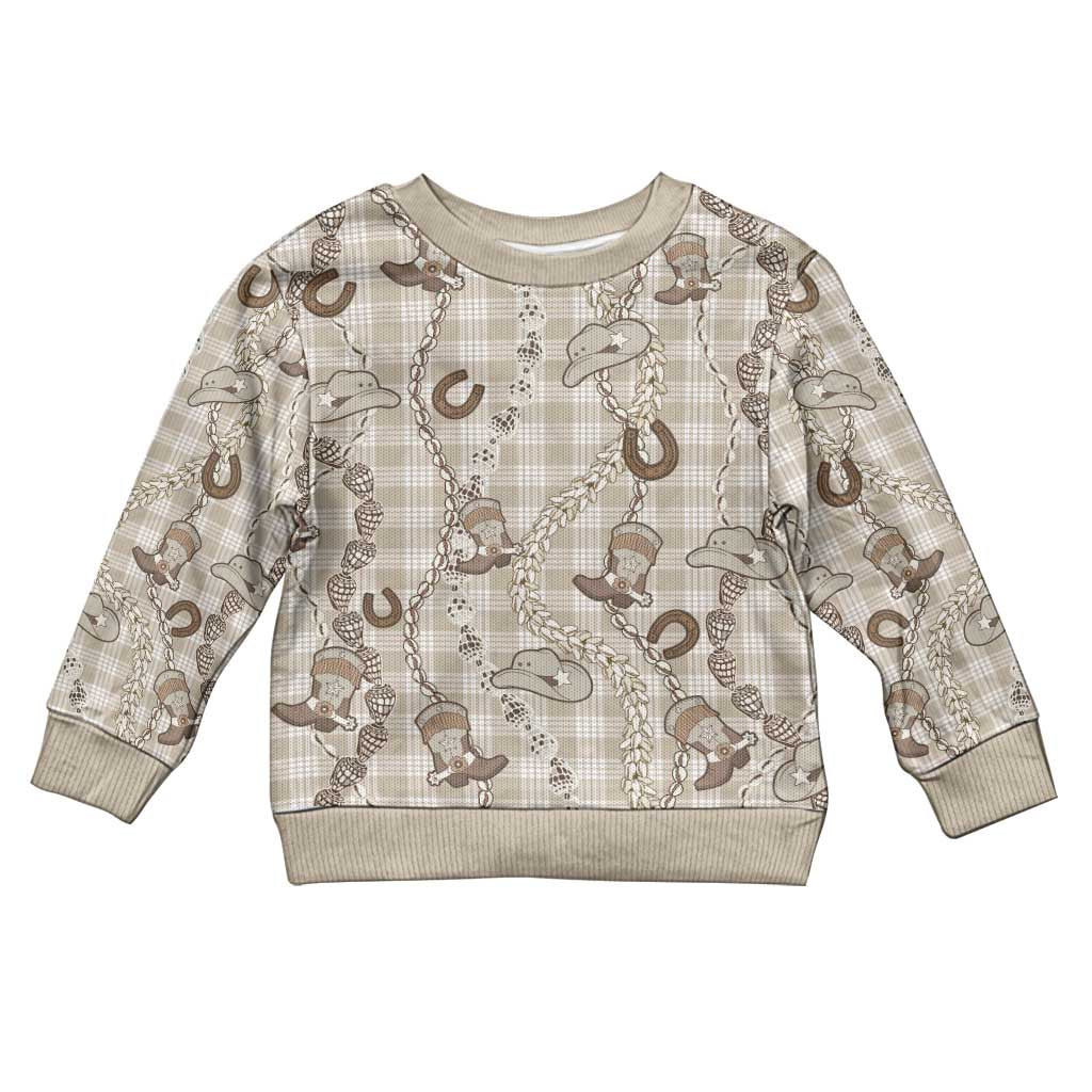 Hawaii Palaka Cowboy Kid Ugly Christmas Sweater Shell Maile Lei With Western Patterns - Polynesian Pride