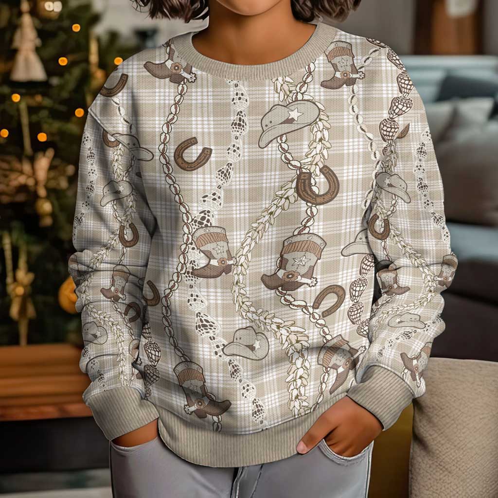 Hawaii Palaka Cowboy Kid Ugly Christmas Sweater Shell Maile Lei With Western Patterns DT05 - Polynesian Pride