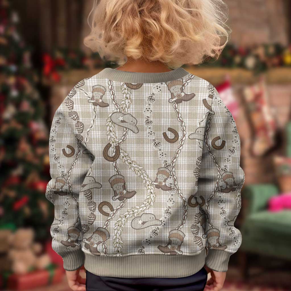 Hawaii Palaka Cowboy Kid Ugly Christmas Sweater Shell Maile Lei With Western Patterns DT05 - Polynesian Pride