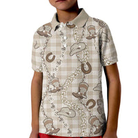 Hawaii Palaka Cowboy Kid Polo Shirt Shell Maile Lei With Western Patterns DT05 Kid Beige - Polynesian Pride