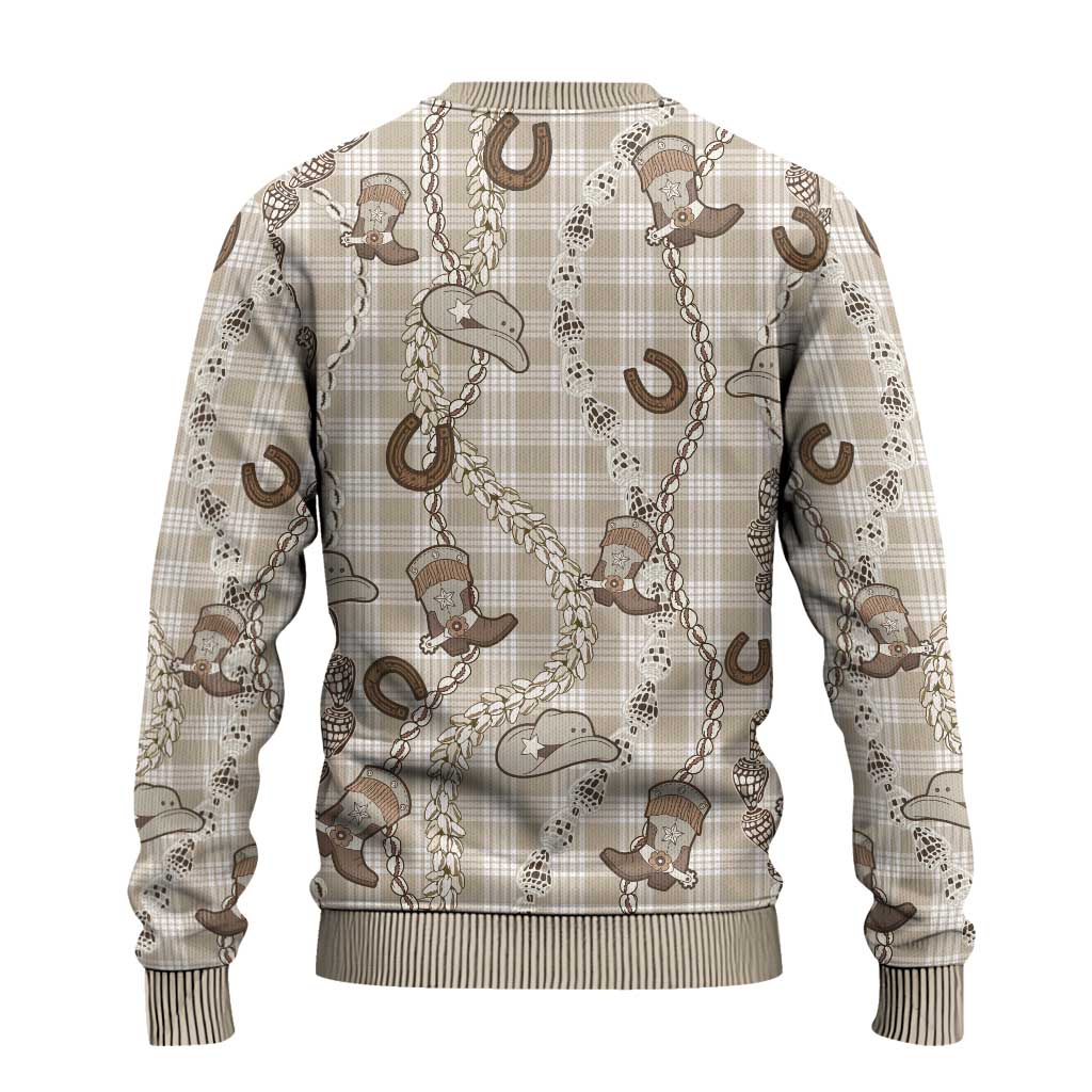 Hawaii Palaka Cowboy Ugly Christmas Sweater Shell Maile Lei With Western Patterns - Polynesian Pride