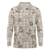 Hawaii Palaka Cowboy Long Sleeve Polo Shirt Shell Maile Lei With Western Patterns DT05 Beige - Polynesian Pride